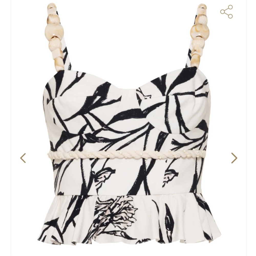 PatBO NWT Peplum Iris Top Black and White Size 4 retail $325